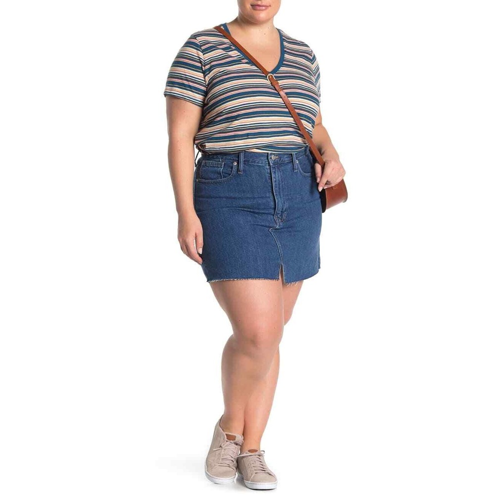 Madewell Womens McCaren Cutout Denim Mini Skirt Sz 36 Blue Raw Hem A Line